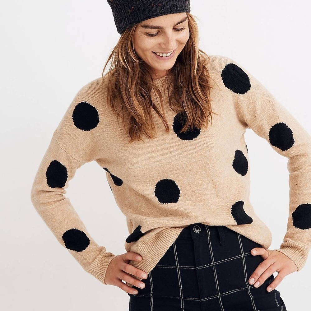 Madewell Polka Dot Graystone Pullover Sweater Coziest Yarn Size Small